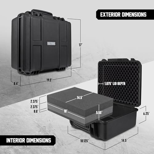 Durabox All Weather Hard Case 19 x 17 x 8” - TSA Approved Hard Shell Travel Case with Customizable Foam for Cameras, Lenses, Laptops, Electronics, Guns, Pistols and Other Gear - size: Large 19 x 17 x 8"