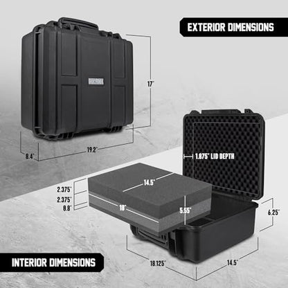 Durabox All Weather Hard Case 19 x 17 x 8” - TSA Approved Hard Shell Travel Case with Customizable Foam for Cameras, Lenses, Laptops, Electronics, Guns, Pistols and Other Gear - size: Large 19 x 17 x 8"