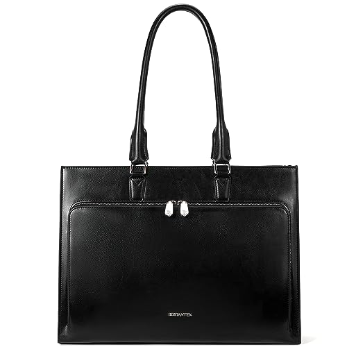 BOSTANTEN Leather Briefcase for Women Vintage 15.6 inch Laptop Bag for Women Business Tote Shoulder Handbag - color: Black