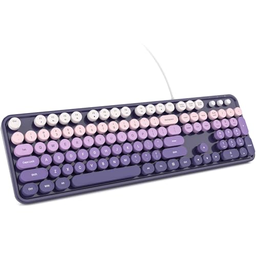 KNOWSQT Wired Computer Keyboard - Purple-Gradient Colorful Retro Full Size Round Keycaps Plug and Play Typewriter Cute Keyboards for Windows, Laptop, PC, Desktop, Computer - color: E_Purple-Gradient Colorful