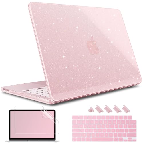 May Chen Compatible with MacBook Neo 13 inch Case 2026 Model A3404, Plastic Hard Shell,Keyboard Cover,Screen Protector,Dust Plug, for MacBook Neo 13" with A18 Pro Chip, Glitter Sakura Pink - color: Glitter Sakura Pink