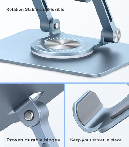 Orlian Tablet Stand Adjustable with 360° Swivel Base Aluminum Tablet Stand Holder for iPad/Samsung/iPad Pro Air Mini/Galaxy/Switch, Blue - color: Blue