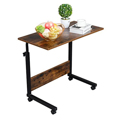 Karl home Mobile Side Table 31.5 inch Computer Desk with Wheels, Rustic Brown - color: Rustic Brown, size: 31.5"+No Power Sockets