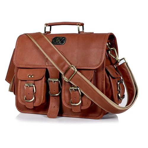 cuero Leather Messenger Bag for Men & Women, 12 Inch Laptop Crossbody, Vintage Handmade Leather Unisex Shoulder Satchel Bag, Full Grain Business Briefcase for iPad/Office/Work/Travel - Brown