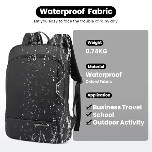Laptop Backpack, Slim Laptop Backpack With USB Charger, Water-Resistant Business Backpacks For Men, Lightweight 15.6 Inch Laptop Bag For Work Office College (Black)