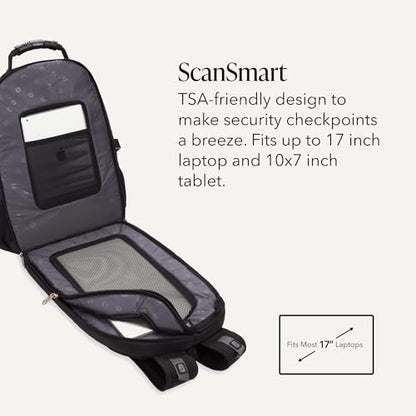 SWISSGEAR 1900 ScanSmart Laptop Backpack, Fits Most 17-Inch Laptops, TSA-Friendly Lay-Flat Design, RFID Protection, and Tablet Pocket, Black, 31L, 18.5-Inch - color: Black/Blue