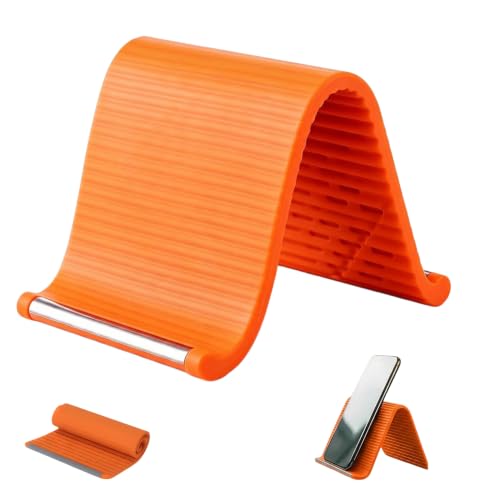 2026 New Flexible Silicone Phone Holder, 360° Bendable Aluminum Core Stand, Portable Foldable Anti-Slip Universal Mount for Phone Tablet Laptop, Ideal for Travel Office Desktop Home (Orange) - color: Orange