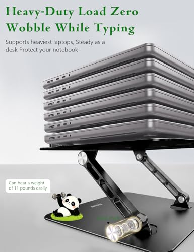 Stable Laptop Stand for Desk Fit for 10"-16.3" Laptops, Black | Foldable Aluminum Riser Creates an Ergonomic Workspace with Cute Panda Cooling Vent, Fits MacBook Air/Pro, Dell and Lenovo - color: Black