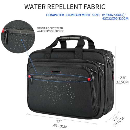 VANKEAN Expandable Waterproof Laptop Briefcase Fits Up to 17.3" for Travels