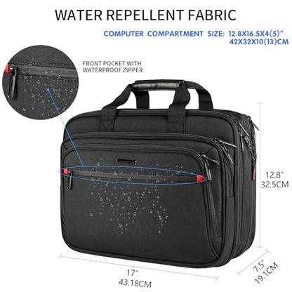 VANKEAN Expandable Waterproof Laptop Briefcase Fits Up to 17.3" for Travels