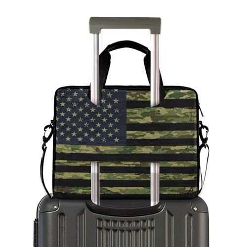 American Flag with Camouflage Grunge Laptop Bag Case 13 14 15.6 inch Laptop Messenger Bag Crossbody Briefcase for Men Women with Shoulder Strap Handle - color: Multi03