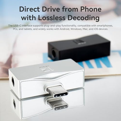 2026 Latest KBEAR TC06 USB C DAC with Headphone Amplifier, Portable Mini DAC Amp with 3.5mm 4.4mm Output, HIFI Hi-Res USB C to 3.5mm Audio Adapter for KZ ZS10 PRO IEM,Work with PC/Laptop/Phone(Silver)