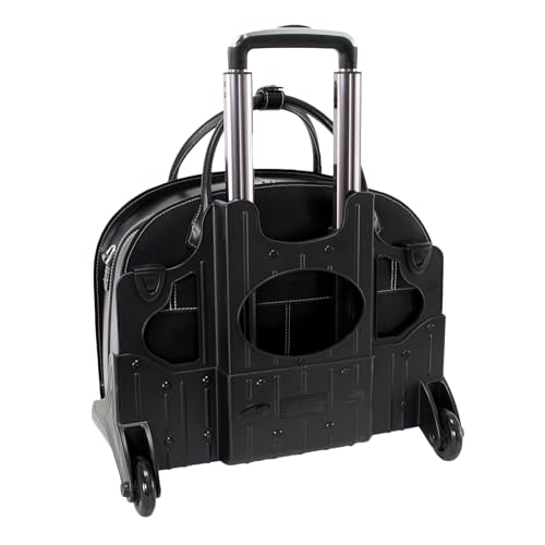 McKlein W Series, Glen Ellyn, 15" Leather Detachable -Wheeled Ladies' Laptop/Computer & Tablet Business Briefcase Bag/Women's Rolling Overnight Travel Bag, Removable trolley case - color: Black