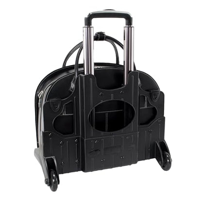 McKlein W Series, Glen Ellyn, 15" Leather Detachable -Wheeled Ladies' Laptop/Computer & Tablet Business Briefcase Bag/Women's Rolling Overnight Travel Bag, Removable trolley case - color: Black