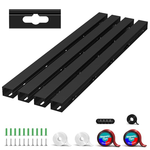 Cable Hider Raceway Kit, Magnetic Cable Management Under Desk with Upgraded Aesthetic Large Hole, Cord Organizer Kit for Hiding Computer, Gaming Desk, Network, Power Cord, TV - 4PCS 4x15.7in Black - size: 4*15.7