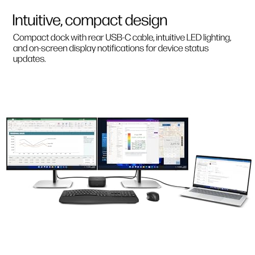 HP USB-C 100W G6 Dock + One Extra USB-C Cable Included, Future-Proof Design with Ambient LED Lighting, On-Screen Notifications, Extra USB-C Ports, HDMI 2.1, 120Hz - style: G6 + USB-C