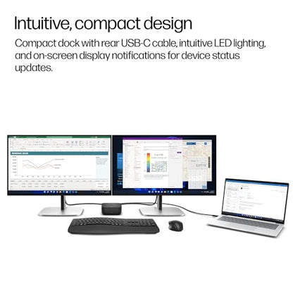 HP USB-C 100W G6 Dock + One Extra USB-C Cable Included, Future-Proof Design with Ambient LED Lighting, On-Screen Notifications, Extra USB-C Ports, HDMI 2.1, 120Hz - style: G6 + USB-C