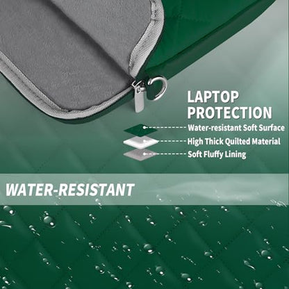 Puffy Quilted Laptop Sleeve with a Removable Shoulder Strap Compatible with MacBook Air 13 inch M2 A2681 M1 A2337 A2179 A1932 2023-2018/Pro 13 M2 M1 A2338 A2251 A2289 A2159 A1989 A1706 A1708 - color: Sleeve - Blackish Green, size: 13 inch
