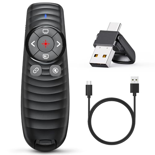 Presentation Clicker Wireless Presenter Remote Clicker for 2-in-1 USB Type C Powerpoint Clicker, Rechargeable Presentation Remote PPT Slide Advancer for Mac/Google Slide/Keynote - style: USB C+USB A Rechargeable