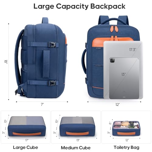 7 Piece Luggage Sets with Premium YKK Zipper, 20/24/28in PC Hardside Suitcase With Spinner Wheels, Luggage Airline Approved, Durable Suitcase Sets with TSA Locks for Travel - color: Navy Blue, size: 7 piece set (20/24/28inch)