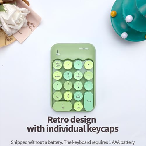 Sahara - Wireless Numeric Keypad, Retro Round Keycaps, Portable Number Pad with Ergonomic Design, USB Receiver, Compatible with Laptop/Desktop PC (Sage Green) - color: Sage Green
