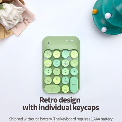 Sahara - Wireless Numeric Keypad, Retro Round Keycaps, Portable Number Pad with Ergonomic Design, USB Receiver, Compatible with Laptop/Desktop PC (Sage Green) - color: Sage Green