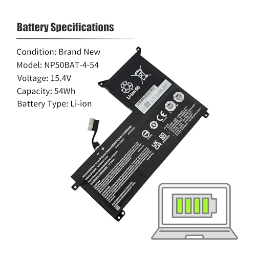54Wh NP50BAT-4-54 Laptop Battery Compatible with CLEVO NP70 X17 AT22 Gigabyte G5 GE KF G7 KE Schenker XMG Focus 16 Colorful X15 at XS22 6-87-NP5KS-51B00 6-87-NP5KS-53G00 [15.4V 3410mAh 4-Cell]