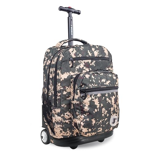J World Sundance Laptop Rolling Backpack for Girls Boys. Roller Bookbag with Wheels, 20 Inch, Green Camo - color: Green Camo