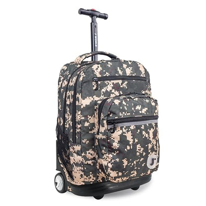 J World Sundance Laptop Rolling Backpack for Girls Boys. Roller Bookbag with Wheels, 20 Inch, Green Camo - color: Green Camo