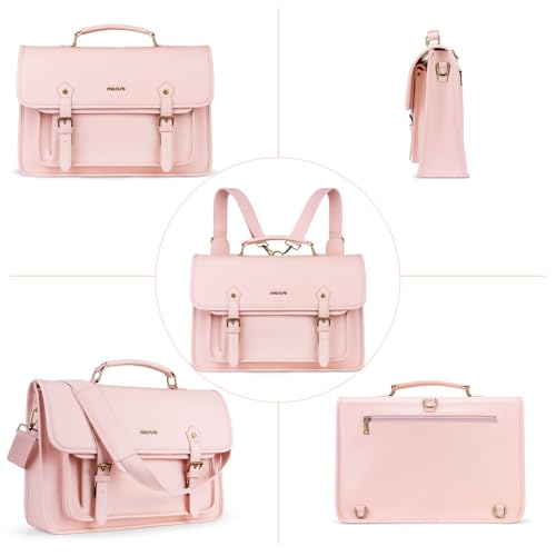MOSISO 3 in 1 Laptop Bag, 15.6 inch PU Leather Shoulder Bag | Briefcase Messenger Satchel Laptop Backpack, 15-16 inch Computer Bags Handbag Bookbag, Pink - color: Pink, size: 15.6 inch