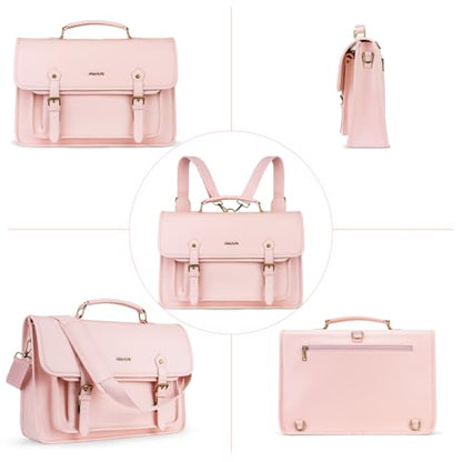 MOSISO 3 in 1 Laptop Bag, 15.6 inch PU Leather Shoulder Bag | Briefcase Messenger Satchel Laptop Backpack, 15-16 inch Computer Bags Handbag Bookbag, Pink - color: Pink, size: 15.6 inch