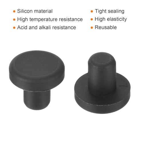 uxcell High Temp Silicone Plug Mount Dia 7mm/0.28 inch t Shaped Rubber Stopper Hole Plugs for Powder Coating Plating Waterproof Plugs Sealing Plugs Black Pack of 12(OD 14mm) - size: 7x14mm