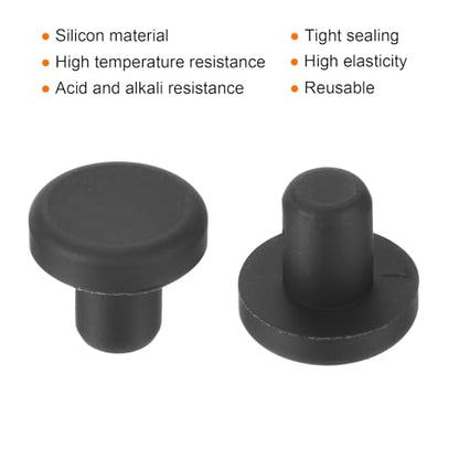 uxcell High Temp Silicone Plug Mount Dia 7mm/0.28 inch t Shaped Rubber Stopper Hole Plugs for Powder Coating Plating Waterproof Plugs Sealing Plugs Black Pack of 12(OD 14mm) - size: 7x14mm