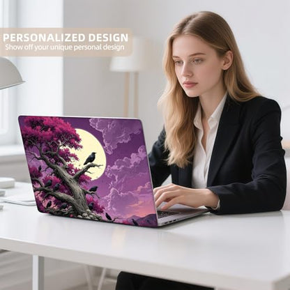 Universal Laptop Skin Sticker for 12/13/14/15.6 Inch Laptops, Reusable Vinyl Laptop Decal Cover, Waterproof Scratch Resistant Notebook Skin with 2 Wrist Pads,Gothic Raven Moon - color: Gothic Raven Moon