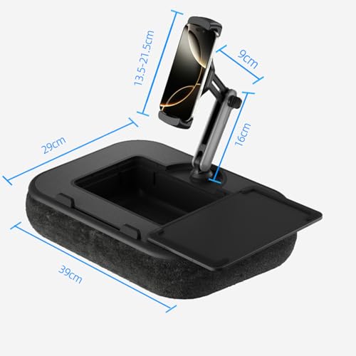 Tablet Pillow Stand,Pillow Stand Holder,Laptop Lap Desk with Mouse Pad,360° Rotating Clip Compatible with 4.7-13" Tablet/Phone,11-15" Laptop,Cup Attachment & Detachable 360° Stand Arm - color: Black