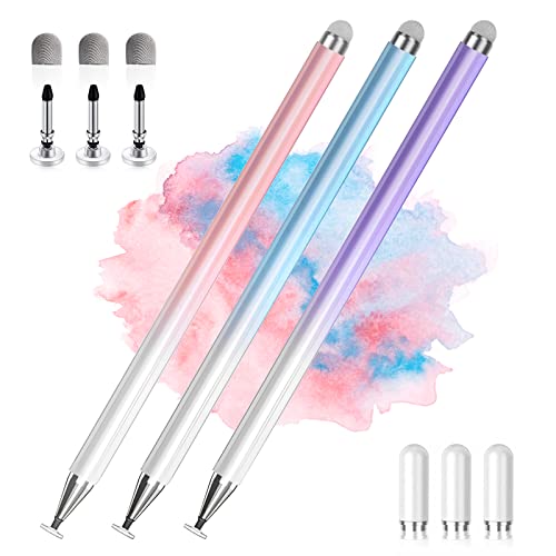 Stylus Pens for Touch Screens, 2 in 1 High Precision Universal Stylus Pen for iPad Compatible with Apple, iPhone, iPad, Android, Microsoft Tablets, Phones, 3 Pack - Blue, Pink, Purple - color: Blue, Pink, Purple