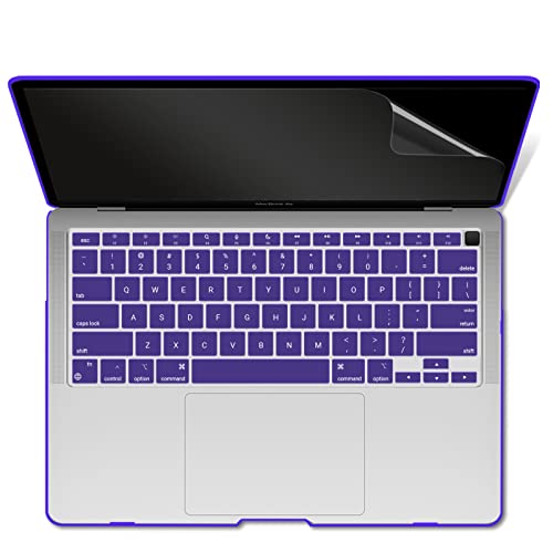 IBENZER Compatible with New MacBook Air 13 inch case 2022 2021 2020 M1 A2337 A2179 A1932, Hard Shell Case&Keyboard Cover&Screen Film for Mac Air 13 with Touch ID (2018-2022), Ultra Purple, AT13UAPU+2 - color: Ultra Purple