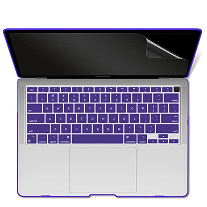 IBENZER Compatible with New MacBook Air 13 inch case 2022 2021 2020 M1 A2337 A2179 A1932, Hard Shell Case&Keyboard Cover&Screen Film for Mac Air 13 with Touch ID (2018-2022), Ultra Purple, AT13UAPU+2 - color: Ultra Purple