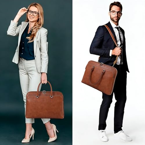 Blofinche Laptop Messenger shoulder bag: Genuine Leather work Briefcase 13.3 15.6 inch designer Satchel handbag - color: Litchi Brown, size: 15.6 inch