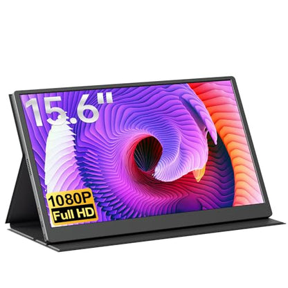 cocopar Portable Monitor 15.6 Inch 1080P FHD 60Hz 60% sRGB Travel Monitor with Speaker HDMI USB-C Second Screen for Laptop MacBook Surface PC Xbox PS4/5, VESA Mountable, with Full Cover Stand - size: 15.6