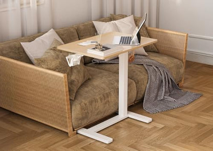 Claiks Mobile Standing Desk with Cup Holder Overbed Table 25.5" Natural | Cup Holder, Rolling Adjustable Desk, Hidden Wheels, Gas Spring Lift, Side Hook, Easy Assembly, Hospital Use - color: Natural