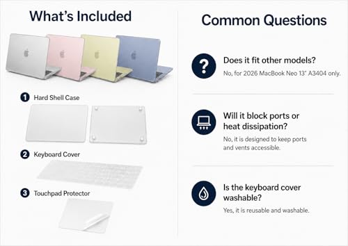 IMMOENUC Protective Case Set Compatible with 2026 MacBook Neo 13 Inch, Frosted Translucent Matte Hard Shell Cover with Keyboard Cover and Trackpad Film