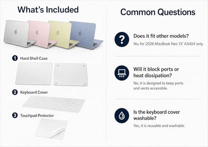 IMMOENUC Protective Case Set Compatible with 2026 MacBook Neo 13 Inch, Frosted Translucent Matte Hard Shell Cover with Keyboard Cover and Trackpad Film
