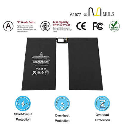 MULS A1577 Tablet Battery for Apple iPad Pro 12.9” 1st Gen Wi-Fi/Cellular A1584 A1652 020-00016 ML0F2LL/A ML0F2B/A ML0F2CL/A ML0F2FD/A ML0F2TY/A ML0G2LL/A ML0G2B/A ML0G2CL/A ML0G2FD/A ML0G2TY/A | A1584 A1652 020-00016 ML0F2LL/A ML0F2B/A ML0F2CL/A ML0F2FD/