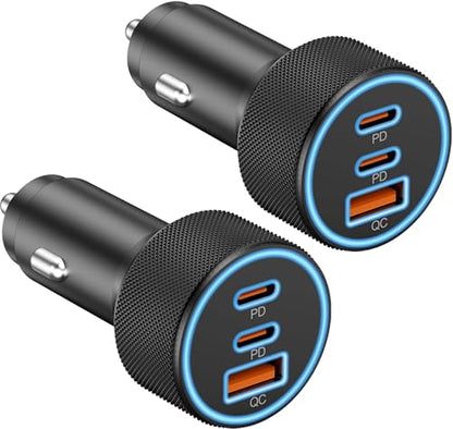 USB C Car Charger, 3Port 67W Dual USBC & USB-A Car Phone Fast Power Adapter | Fast Charging Cigarette Lighter Accessories, for iPhone 17/16/15/14/13/12/11 Pro Max,iPad, Galaxy S26/S25/S24,Pixel, Android - style: 2-Pack