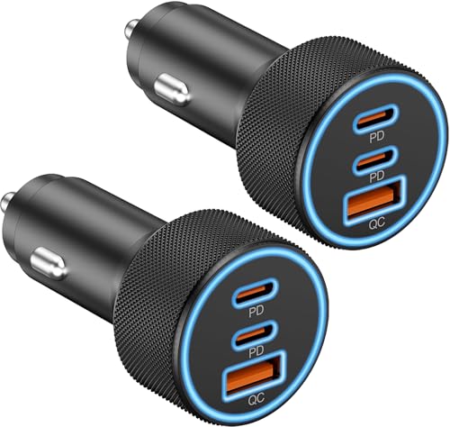 USB C Car Charger, 3Port 67W Dual USBC & USB-A Car Phone Fast Power Adapter | Fast Charging Cigarette Lighter Accessories, for iPhone 17/16/15/14/13/12/11 Pro Max,iPad, Galaxy S26/S25/S24,Pixel, Android - style: 2-Pack