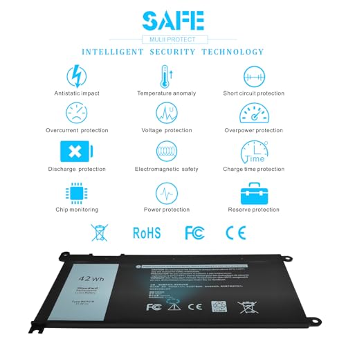 42Wh WDX0R WDXOR 11.4V Battery for Dell Inspiron 13 7375 7368 7378 5368 5378 5379 P69G 15 7573 7579 7560 7570 7569 5570 5567 5565 5568 5578 5579 5575 17 5765 5767 5770 5775 P58F P66F P75F FW8KR CYMGM - size: 42Wh WDX0R 11.4V 3 Cell