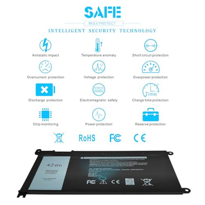 42Wh WDX0R WDXOR 11.4V Battery for Dell Inspiron 13 7375 7368 7378 5368 5378 5379 P69G 15 7573 7579 7560 7570 7569 5570 5567 5565 5568 5578 5579 5575 17 5765 5767 5770 5775 P58F P66F P75F FW8KR CYMGM - size: 42Wh WDX0R 11.4V 3 Cell