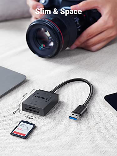 UGREEN SD Card Reader USB 3.0 | Dual Slot Flash Memory Card Reader TF SD Micro SD for Mac Windows Linux Chrome Read 2 Cards Simultaneously