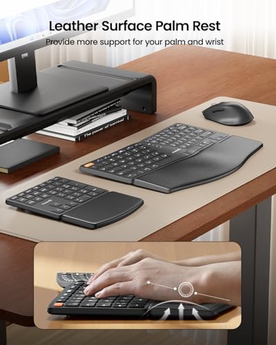 ProtoArc EKM04 2.4GHz Wireless Ergonomic Keyboard Mouse Combo - Black | Separate Numeric Keypad, USB Receiver, Split Design, Hard Wrist Rest, Rechargeable, for Windows Desktop/PC/Laptop